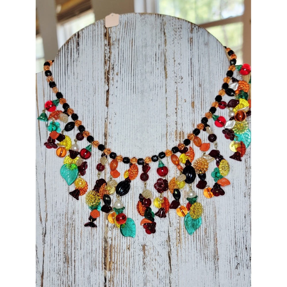 Art Glass Fruitti Tutti Necklace Artisan Lampwork Crystal Beaded Statement - Picture 5 of 6